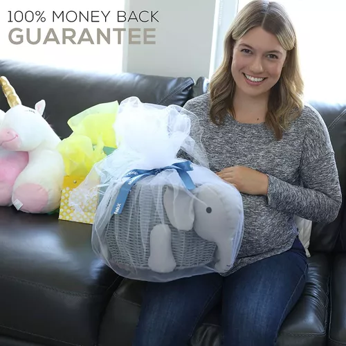 Regalos para baby shower: cesta de regalo esencial para bebé recién nacido,  hermoso tema de elefante envuelto para regalo para un niño o niña, todo en