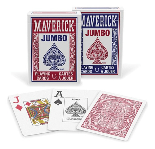 2 Barajas Poker Maverick Jumbo Index Cartas Azul Y Rojo