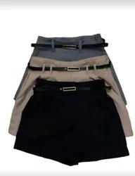 Kit 3 Shorts Feminino Alfaiataria Moda Cinto