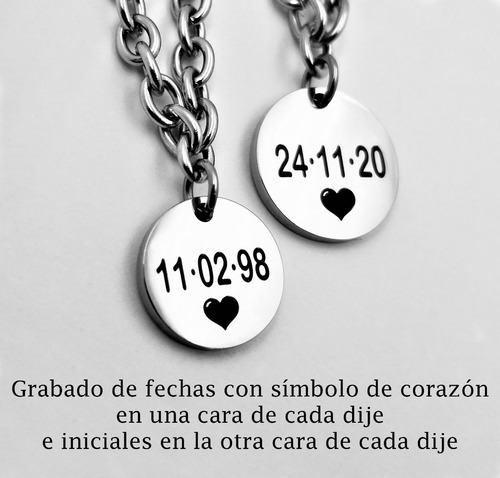 Imagen 2 de 9 de Pulseras Acero Parejas Con Fecha De Amor E Iniciales 1158