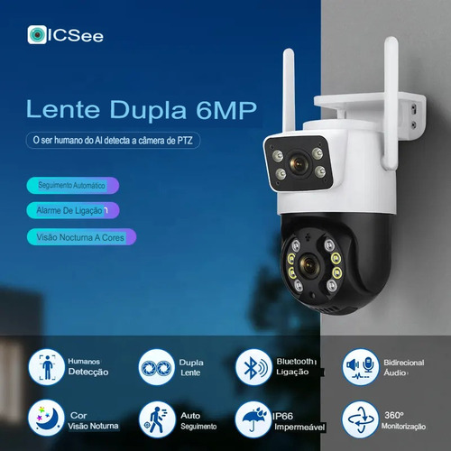 Kit 2 Camera Segurança Ip A31 Prova D'agua Lente Dupla 6mp Cor Preto/branco