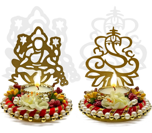 Satvik 1 Par Lakshmi Ganesh Decorative Shadow Diya, Decoraci