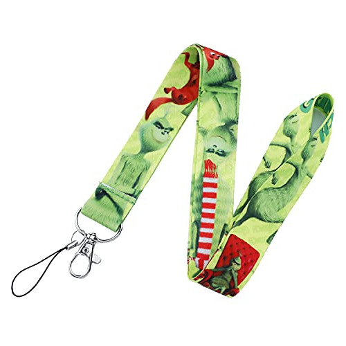 Lanyard De Navidad Verde Temática Navideña, Llavero P...