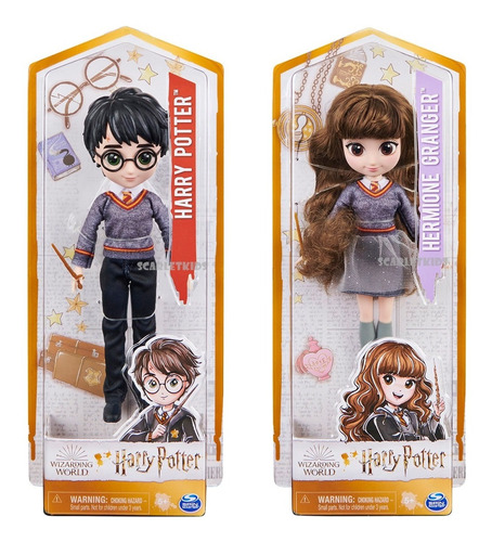Harry Potter + Hermione Granger Articulados 20 Cm + Varitas