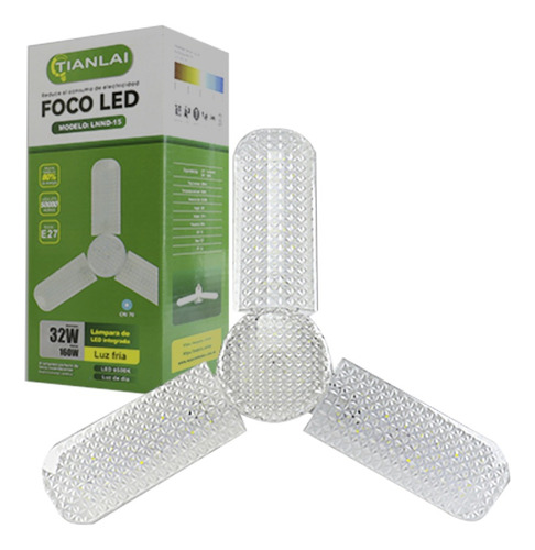 Foco Led Ahorrador 32w 2880lm 3 Aspas Plegable Base E27