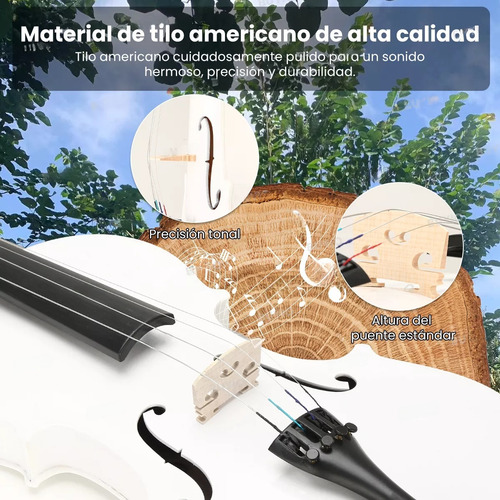 Violin Acustico 4/4 Profesional Con Estuche Y arco Y accesorios Color Blanco