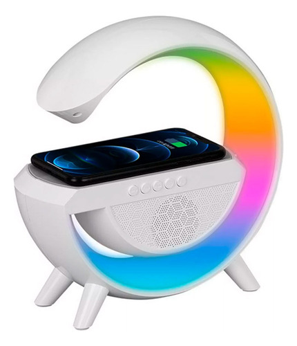 Velador Led Cargador Inalambrico Celular Parlante Bluetooth Blanco -
