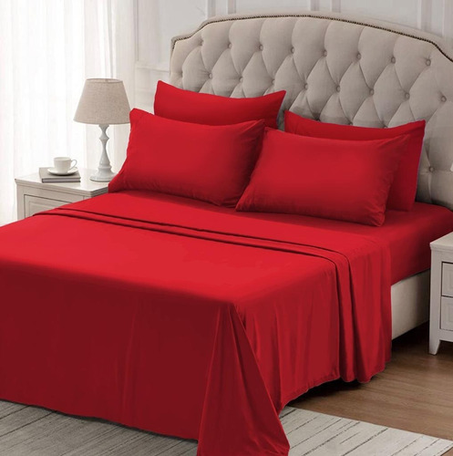 Juego De Sabana Microfibra Gemma 2 1/2 Importada Super Suave Rojo