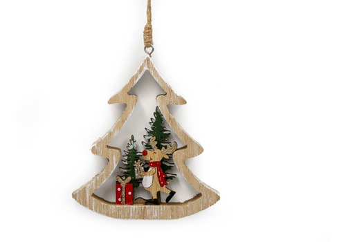 Adorno Navideño Árbol Pino Madera Calada Navidad 12x13,5cm