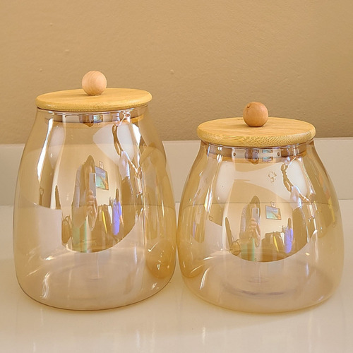 2 Potes Herméticos De Vidro Bambu Bolinha Ambar 1000ml 600ml Kit 2 Potes Ambar Bolinha 1000 600ml