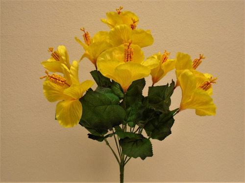 Arbusto Hibisco Amarillo Flor Artificial Seda 18  Ramo Yel