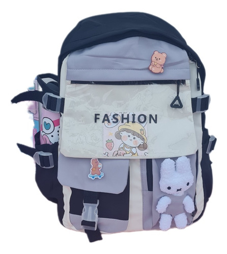 Mochila Escolar Kawaii Fashion Rabbit Con Pins