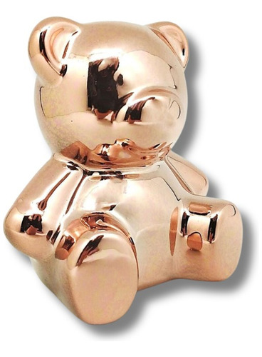 Estátua Enfeite Decorativo Em Porcelana Urso Ursinho Cromado