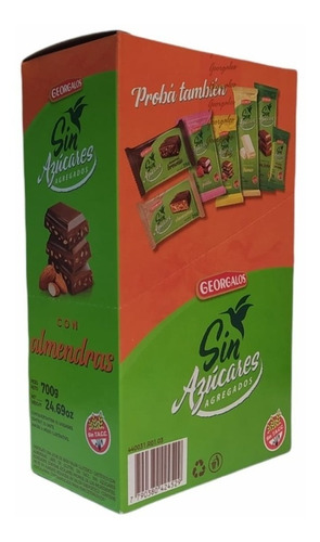 Chocolate Con Almendras Sin Azúcar Georgalos X 10 U