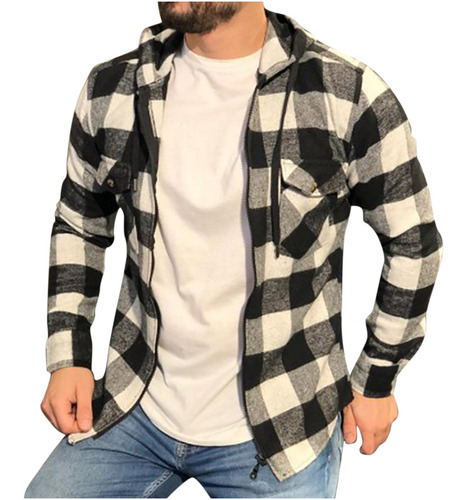 I Jacket Top De Camisa Casual A Cuadros Con Capucha Para Hom