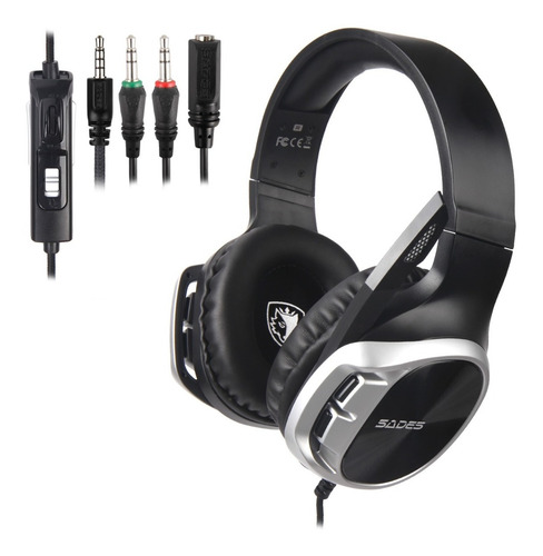 Imagen 2 de 2 de Auriculares Gamer Sades R17 Black And Silver Pc Ps4