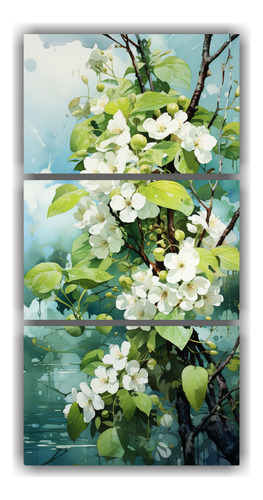 45x90cm Cuadros Armonía Cromática Manzano Verde Y Blanco