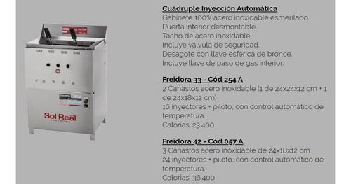 Freidora Automática Sol Real 42 Lt Fullinox 4 Inyectores 257