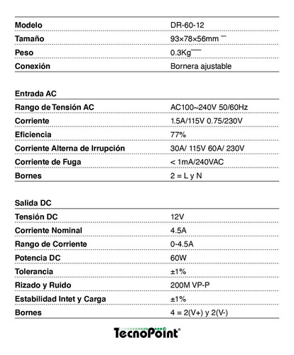 Fuente De Alimentación Switching 60w 12v 5a Para Riel Din