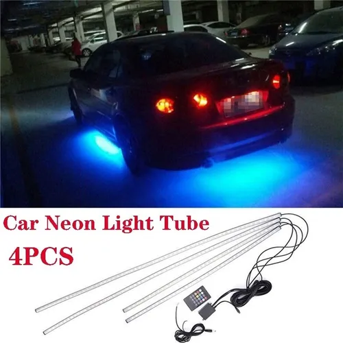 4pcs Rgb Led Control Inalámbrico Coche Luz De Neón Tira Tubo