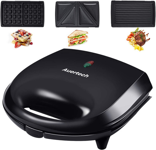 Auertech Sandwichera, 3 En 1 Wafflera Panini De 800 W Con Pl