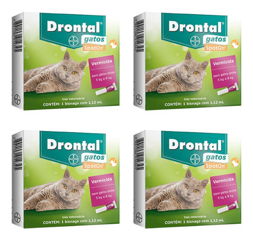 4 Drontal Gatos Spot On 1,12ml Vermífugo 5,0 - 8,0kg Bayer