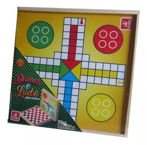 Ludo Clássico Jogo Tabuleiro Madeira Torrinha Dado Pinos