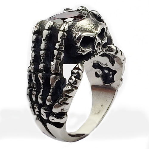 Anillo Rojo Mano Calavera Esqueleto Acero Inoxidable Unisex