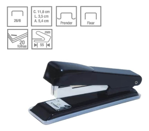 Grampeador De Metal Plus Line 26/6 Até 20 Folhas Cis