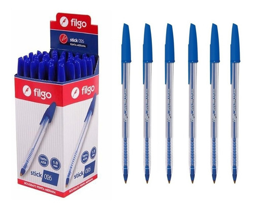 Caja X 50 Lapicera / Boligrafo / Birome Filgo Stick 026 Azul