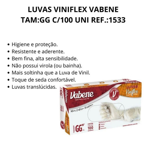 Luvas descartáveis Vabene Viniflex cor transparente tamanho GG de elastômero termoplástico x 100 unidades