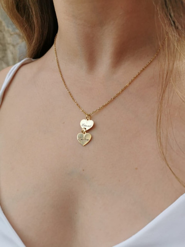 Collar De 2 Corazones Personalizados Para Mamá Novios Pareja