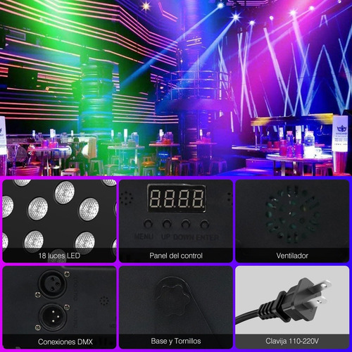 Imagen 5 de 7 de Cañon De Leds 18x3 Audioritmico Dmx Multicolor