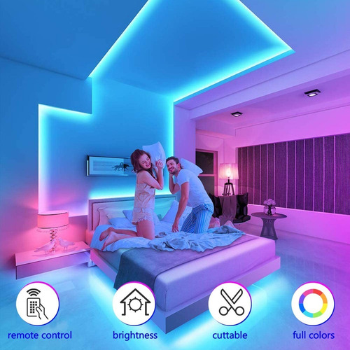 Imagen 6 de 10 de Tira De Luces Led Rgb Con Control Remoto 16.4 Ft