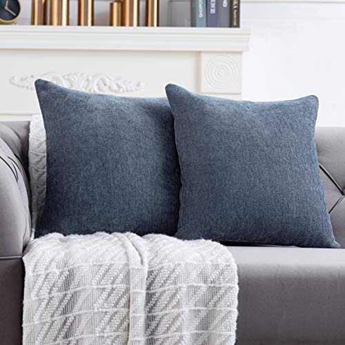 Blue Grey Pillow Covers 18x18 Inch Set Of 2 Solid Rusti...
