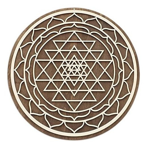 Arte De Pared De Madera De Geometría Sagrada Sri Yantra De 2