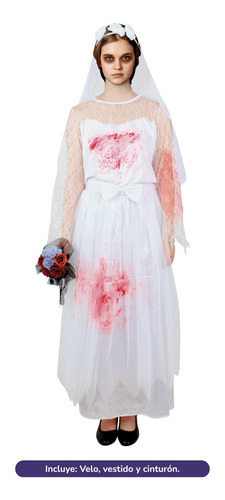 Disfraz Vestido De Novia Sangrienta Cosplay Halloween Terror Adulto