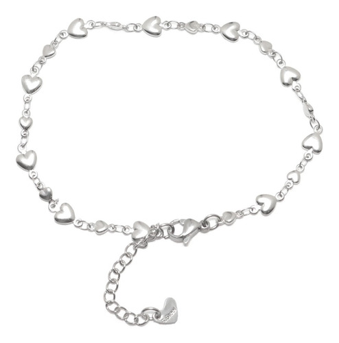 Imagen 4 de 9 de Tobillera Pulsera Mujer Corazones Pie Tobillo Acero Plateado