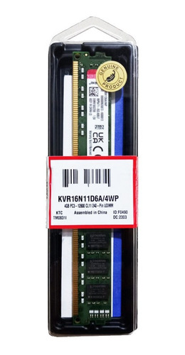 Memoria Ram Pc Ddr3 4 Gb Valueram 1600 Mhz Kvr16n11d6a/4wp