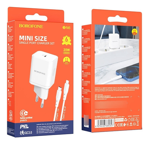 Cargador + Cable iPhone-c/ Carga Rapida Qc3.0/ Bn6