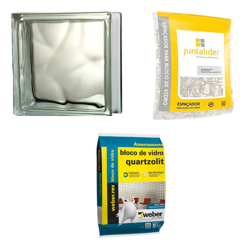 09 Tijolo Bloco De Vidro Transparente+5kg Arg+10 Espaçador Cor Transparente