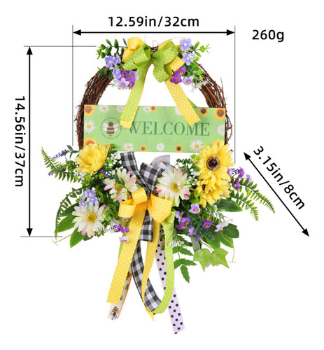 Corona De Primavera Para Puerta Delantera, Corona Artificial