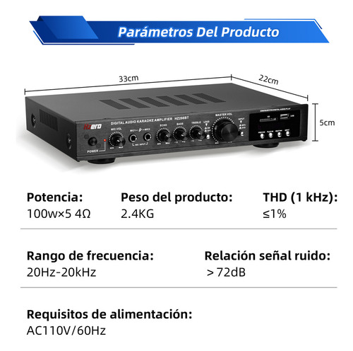 Amplificador De Audio Bluetooth Hzero Hz298bt 5.1 Estereo Color Negro Potencia De Salida Rms 2000 W Voltage 127v, Con Control Remoto, Compatible Con Usb/sd