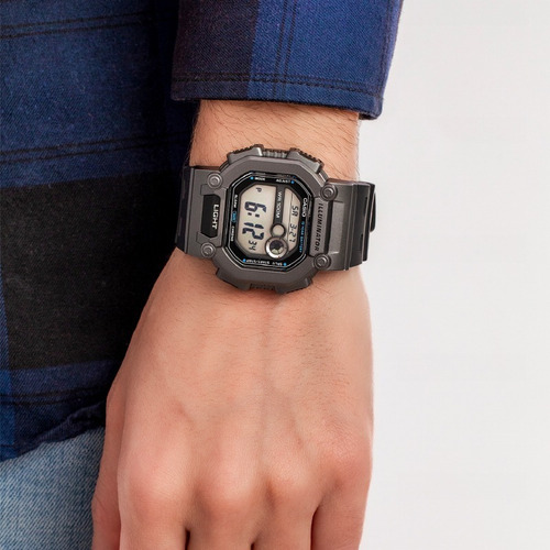 Reloj pulsera digital Casio W-737H-1A2 con correa de resina color negro - fondo gris