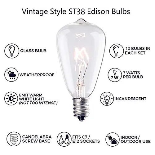 Bombillas Led Edison 7w E12/c7 St38 Para Luces De Patio, Pac