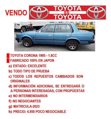 Marca: Toyota; Modelo: Corona 1.8cc 1995 Tipo Sedan