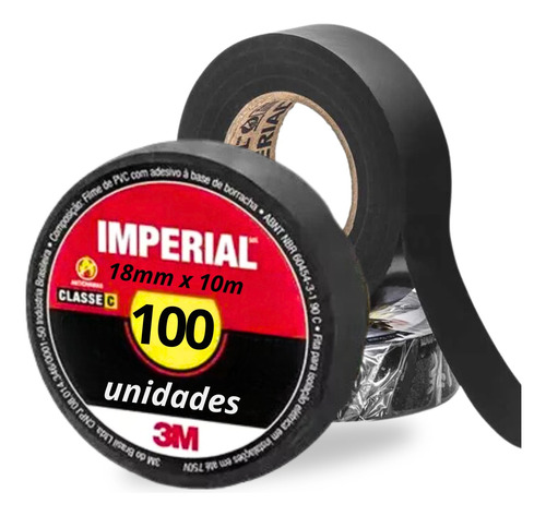 Kit C/ 100 Fita Isolante Imperial Slim 18x10 Metros 3m