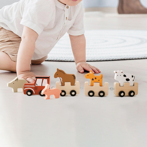 Juego De Tren De Animales De Madera, Bloques Apilables De