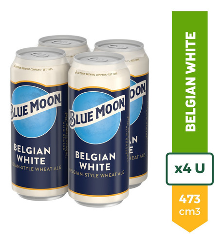 Cerveza Importada Blue Moon Belgian White Lata 473ml Pack X4