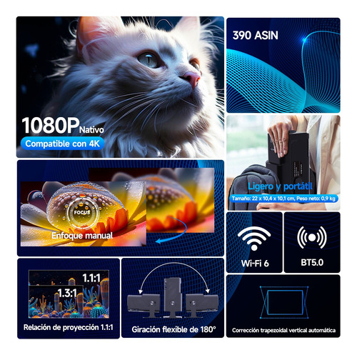 Proyector Magcubic Hy320 Hd 4k 1080p Android 11 Wifi 390ansi